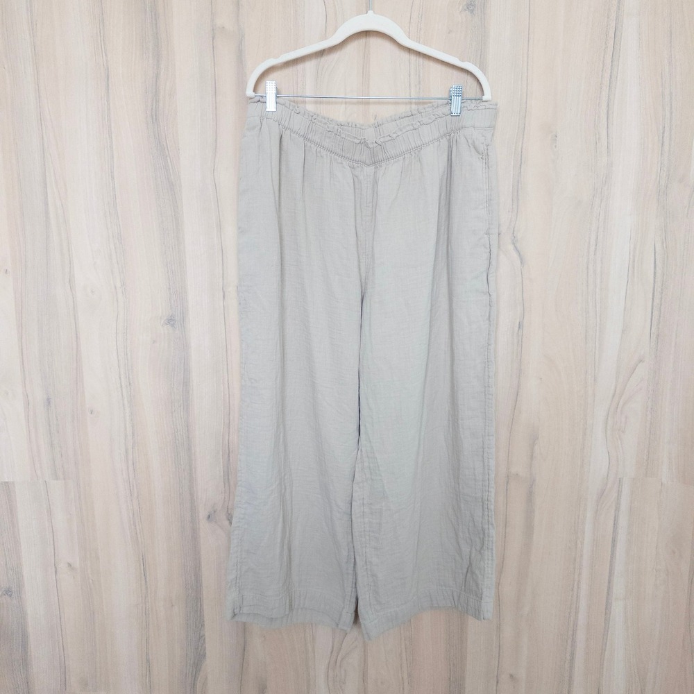 Old Navy Womens Gauze Wide Leg‎ Pants XL Beige High Rise Cotton Boho Minimalist